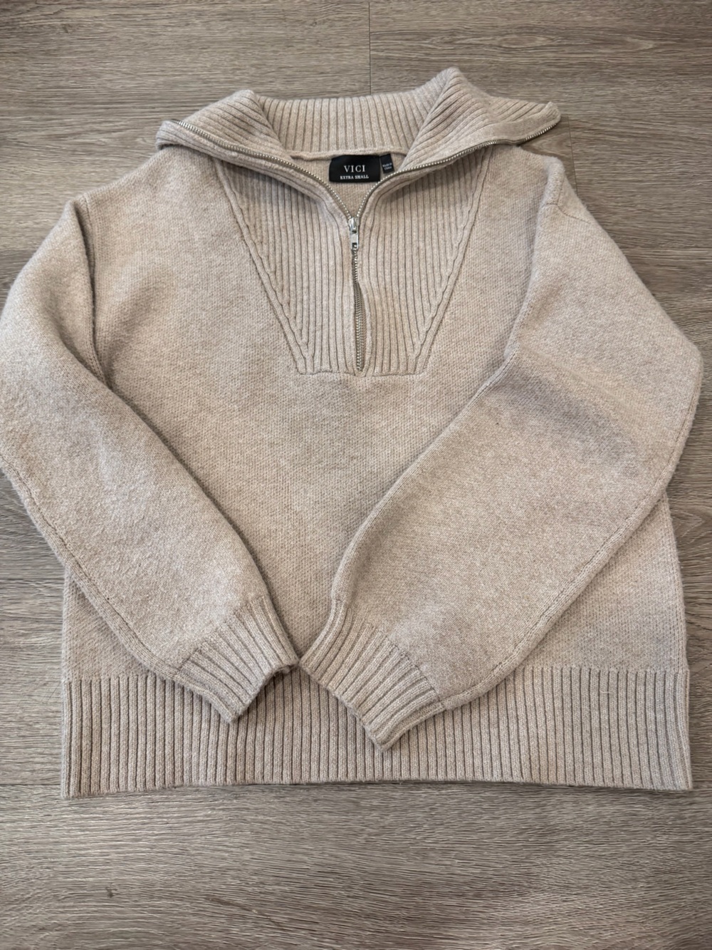 VICI Taupe Half-Zip Ribbed Collar Knit Sweater